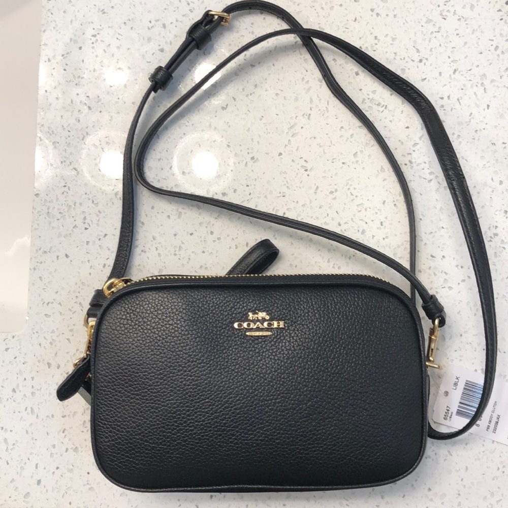 COACH Pebbled Leather Crossbody/Clutch - Black New